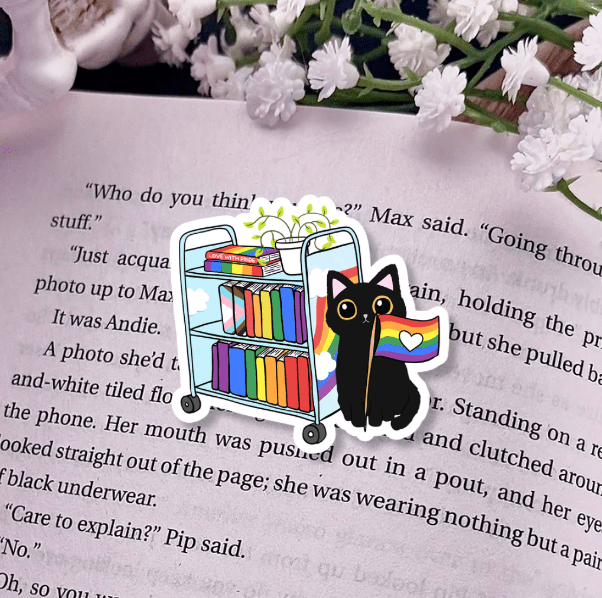 Pride Cat Library Cart Sticker