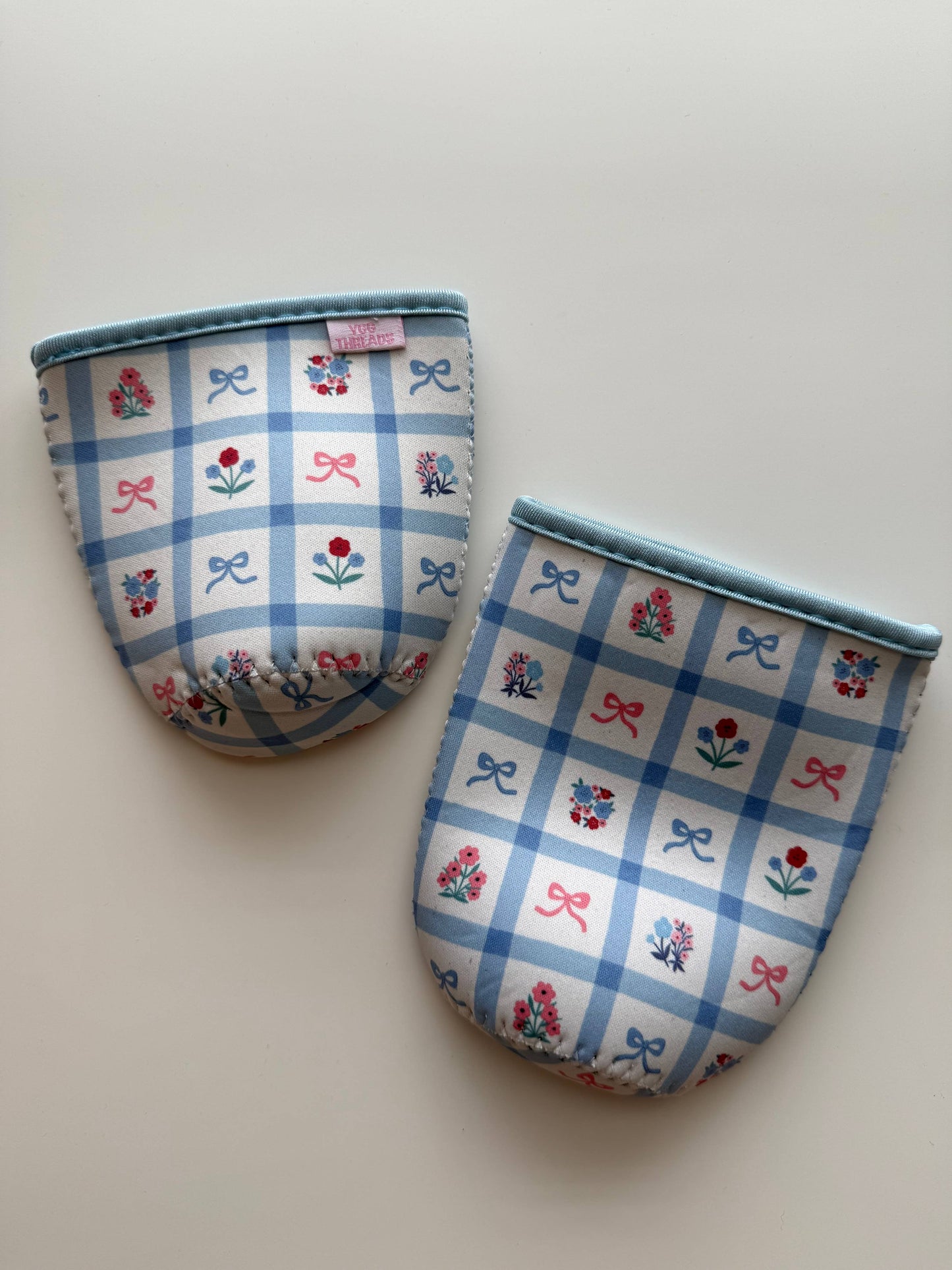Blue Floral Gingham Iced Coffee Drink Sleeve- Medium