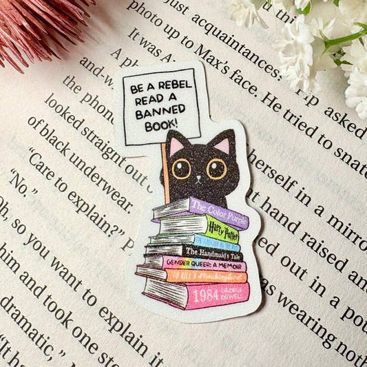 Be a Rebel, Read Banned Books Cat Sticker
