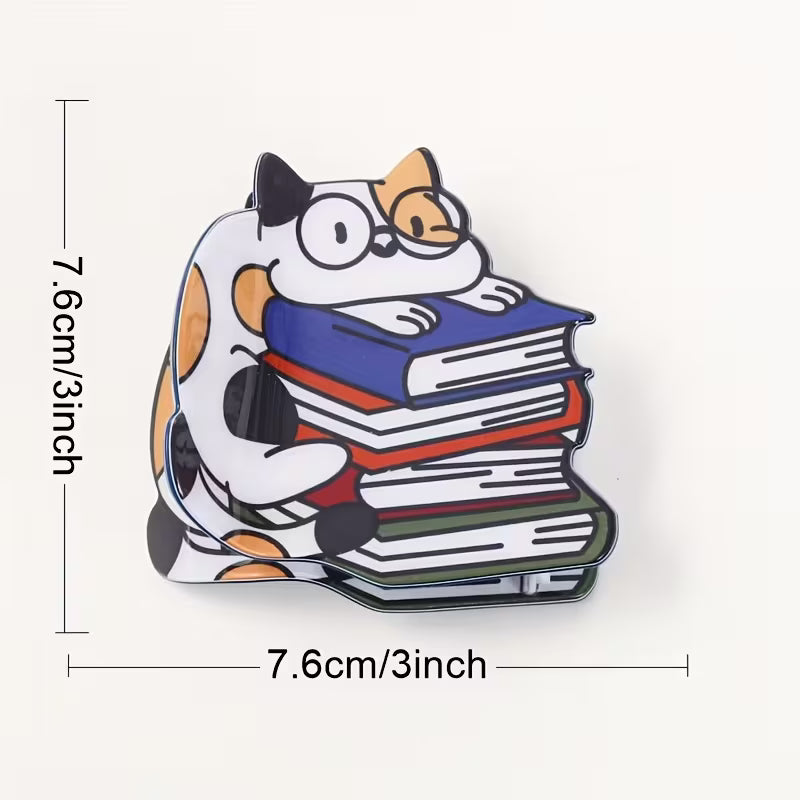 Cat and Books Hair Clip