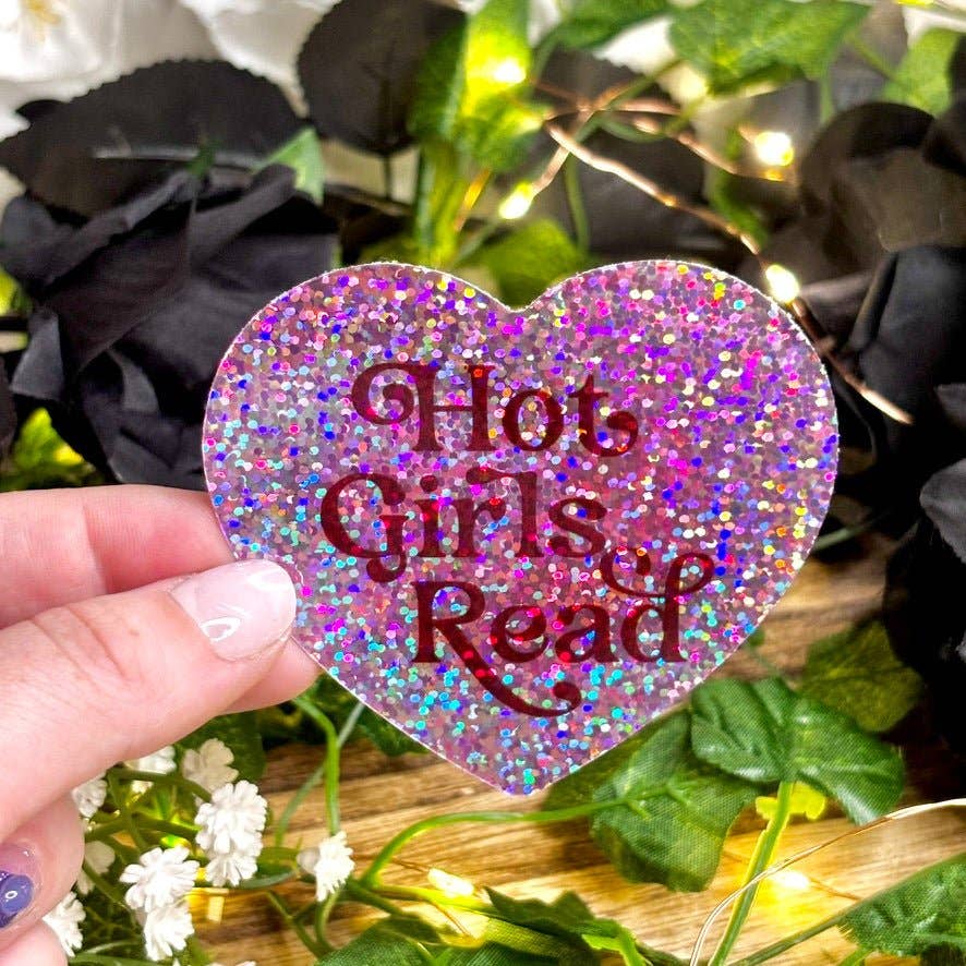 Heart Hot Girls Read Glitter Sticker