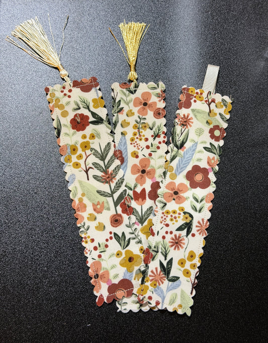 Neutral Flowers Fabric Bookmark