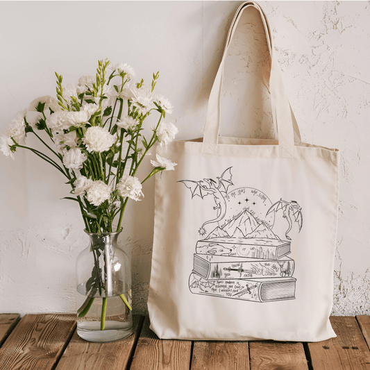 Romantasy Books and Dragons Canvas Tote Bag