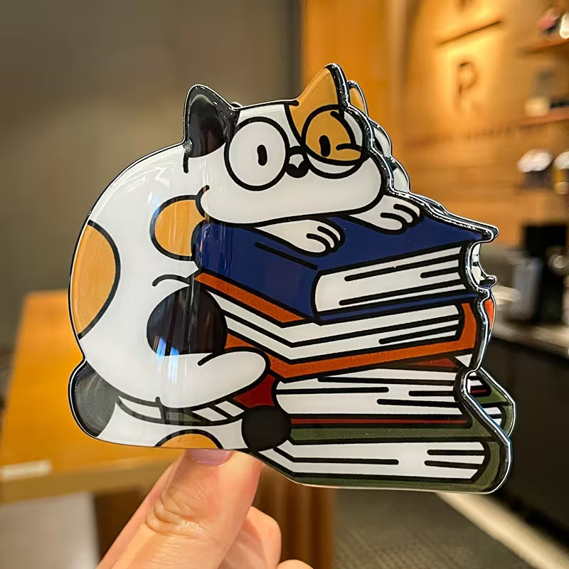 Cat and Books Hair Clip